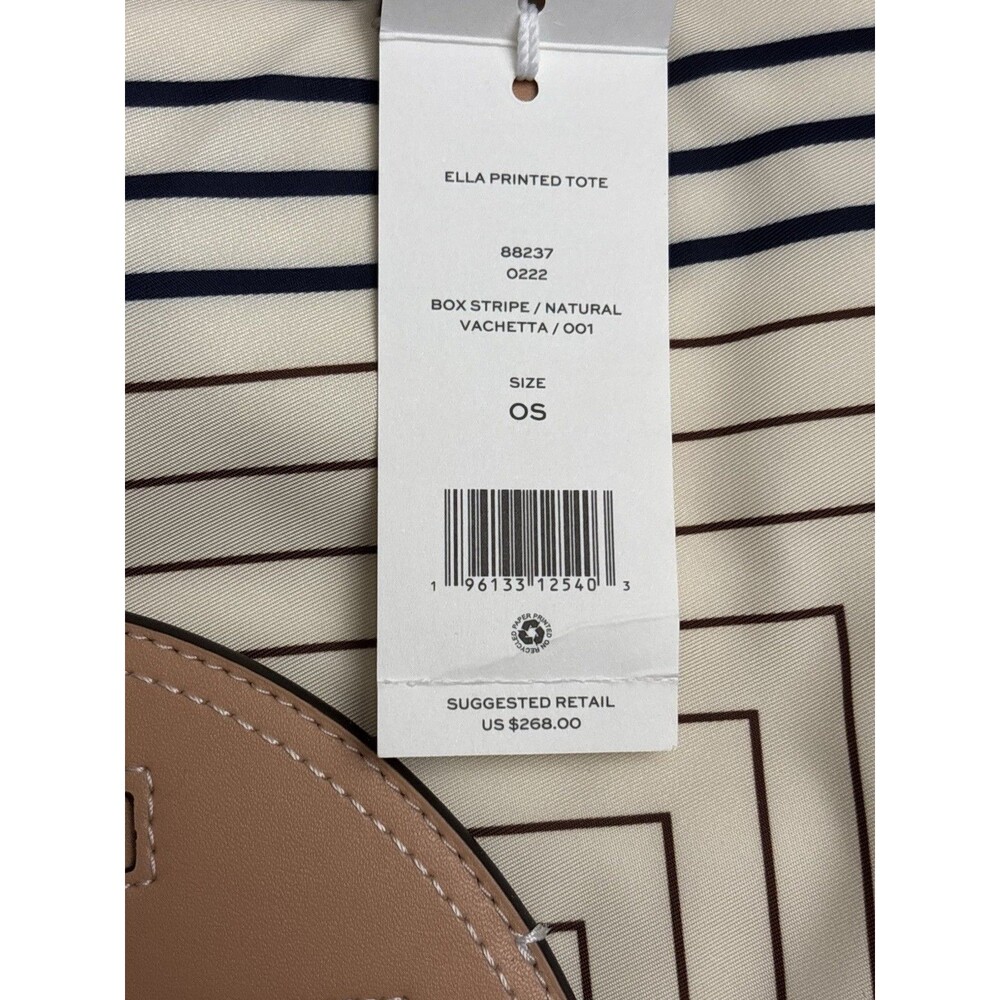 Tory Burch Ella Printed Tote Box Stripe Natural Vachetta Canvas Shopper New $268 - Picture 6 of 7